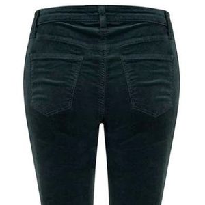 Emerald Green Velvet Mid Rise Skinny Pant